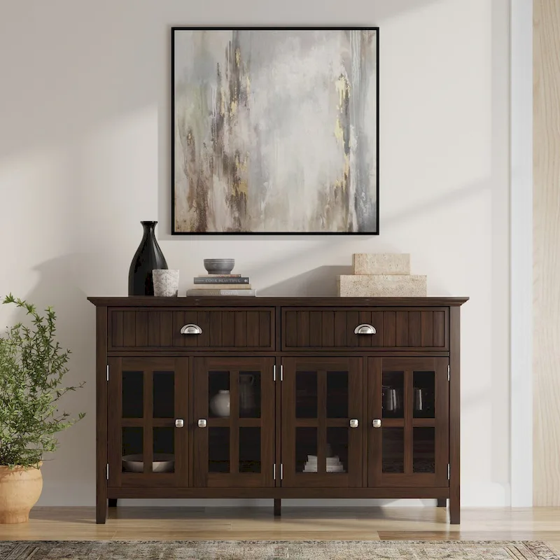 Normandy SOLID WOOD 60 inch Wide Rectangle Transitional Large Sideboard Buffet in Brunette Brown