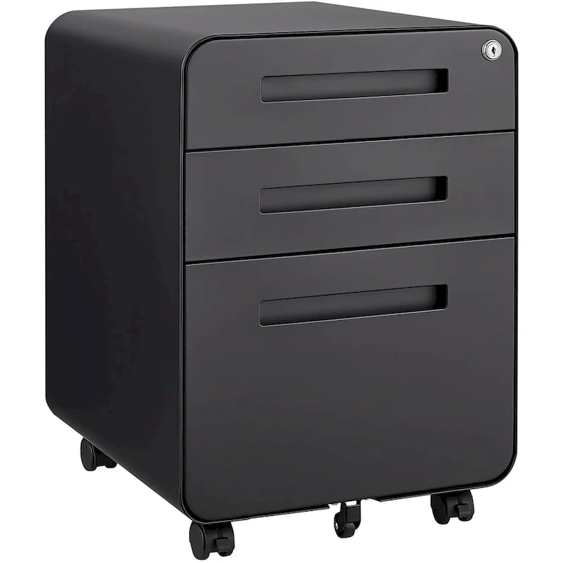 3 Drawer Mobile File Cabinet,Versatile Cabinet,5 Wheel Design Anti-Tilting Cold Rolled Steel Waterproof Moisture-Proof Black