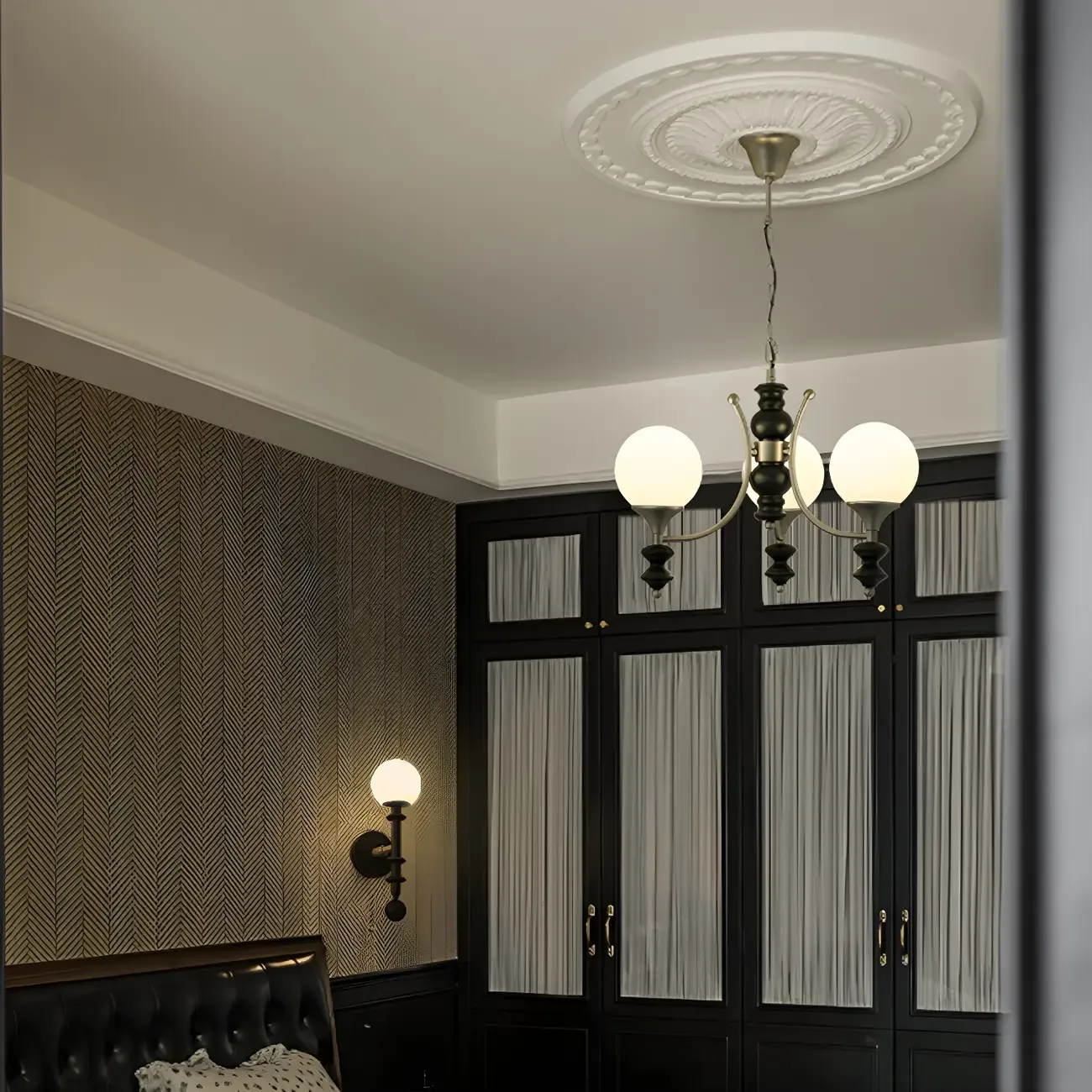 Modern Glass Chandeliers Black Metal Elegant Lighting