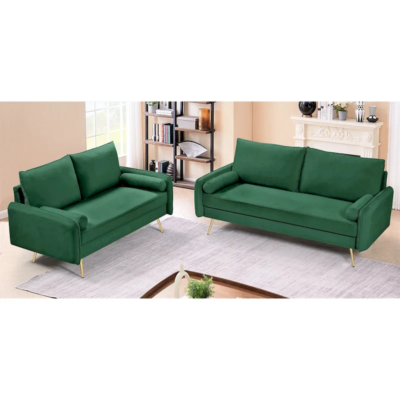 Mid-Century Modern Velvet 2-Piece Living Room Set