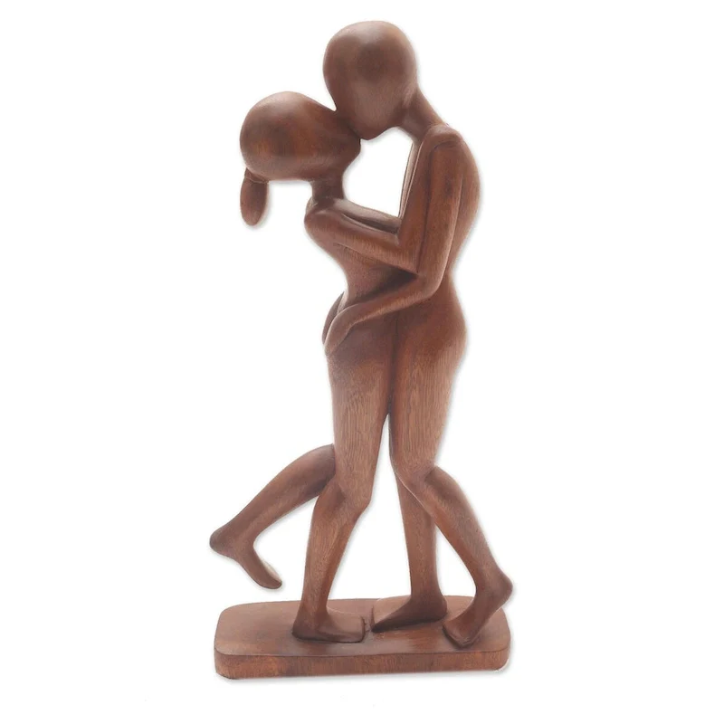 NOVICA Handmade Lovers Kiss Wood Sculpture