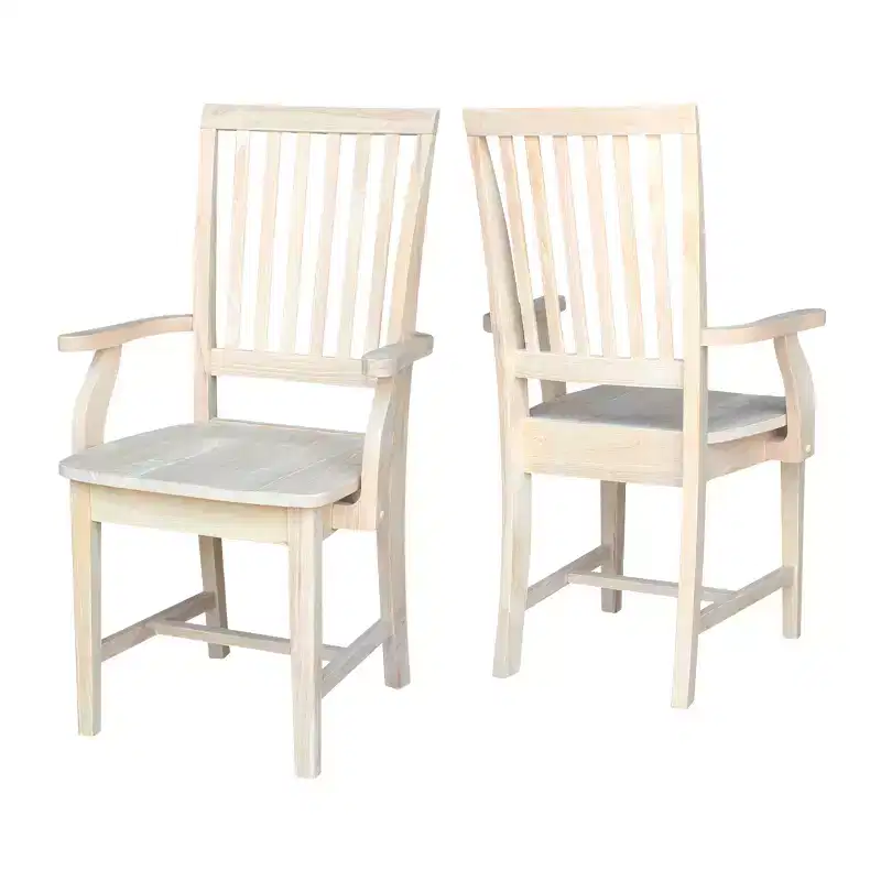 Mission Side Chair with Arms Unfinished - International Concepts: Solid Wood, Slat Back, Kitchen Furniture