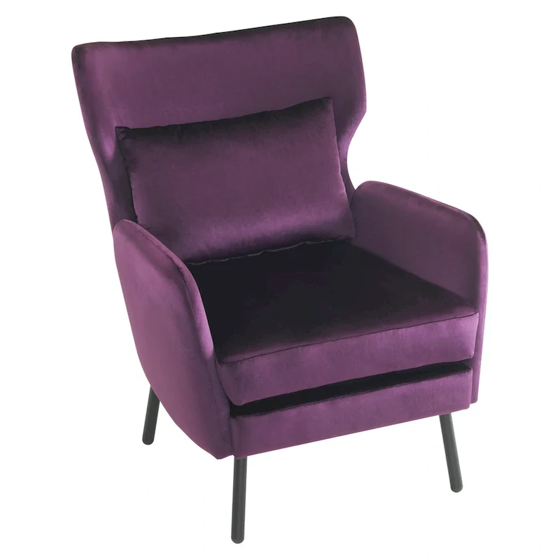 Velvet Wingback Accent Chair with Metal Legs - Single Seat (32