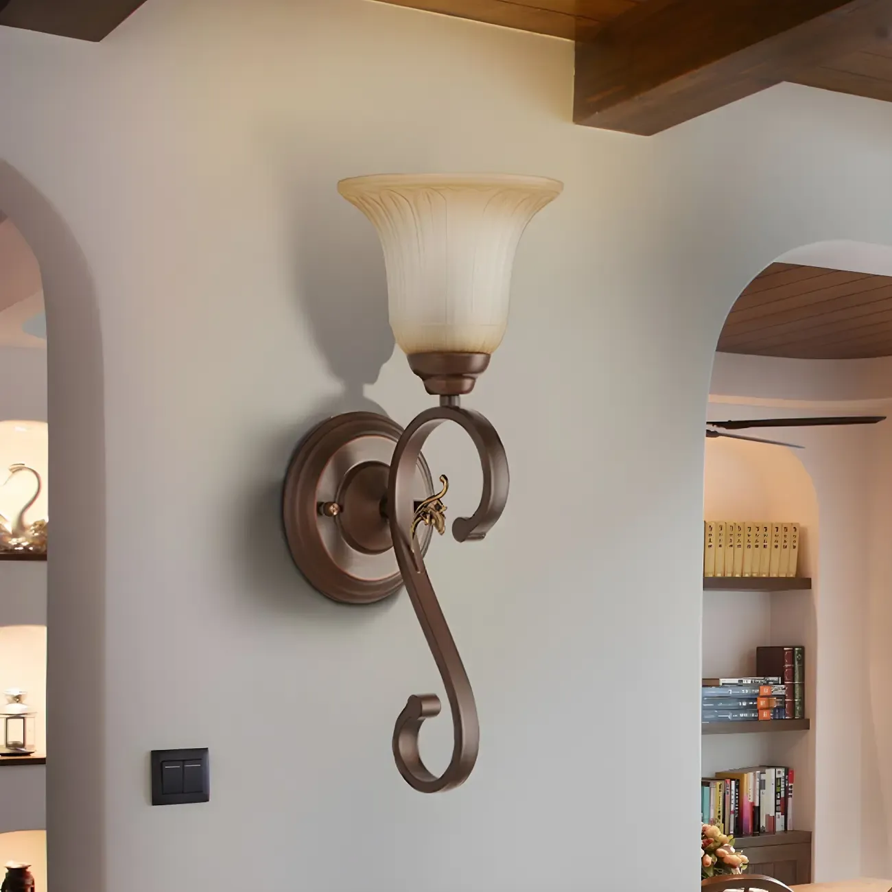 Modern Metal LED Wall Sconce Fixture with Glass Shade