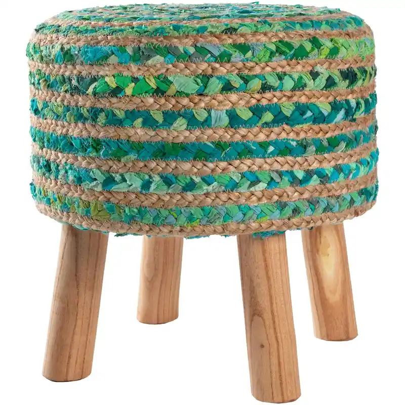 Hand Crafted Bohemian Jute and Wood Foot Stool