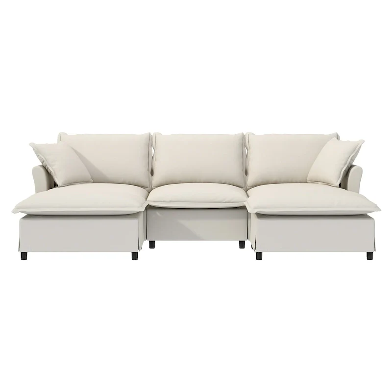 U Shaped Cloud Couch Set Chenille Sectional Sofa w/Ottoman, Pillows