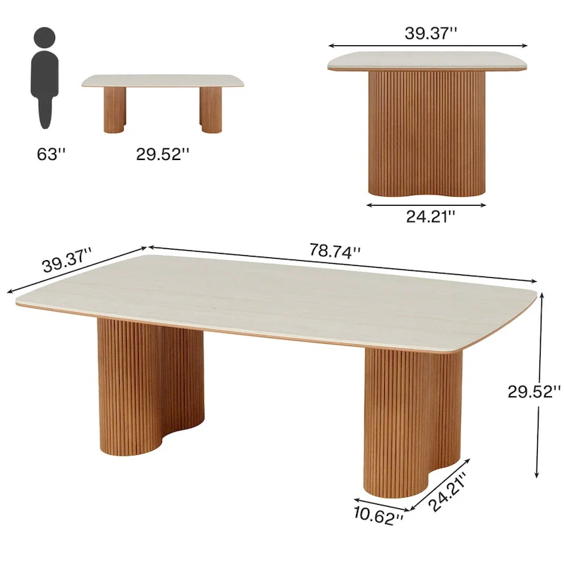 6.5 ft Conference Table with Sintered Stone Top & Wave Stripe Solid Wood Base