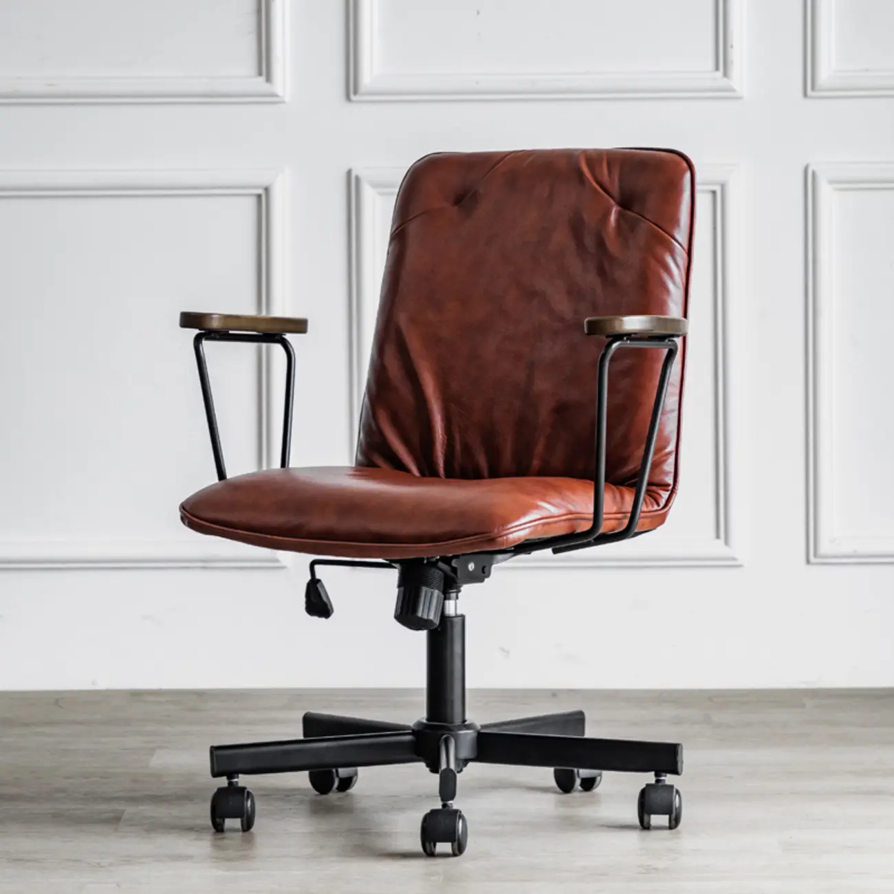 Elegant Grey Leather Metal Swivel Office Chair with Casters