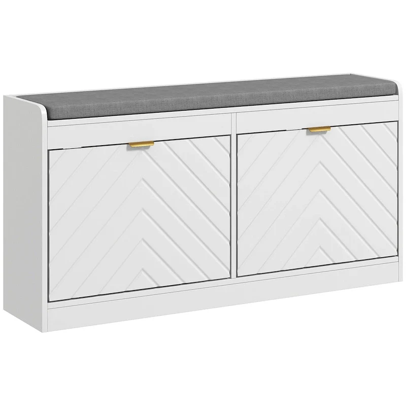 Entryway Bench with 2 Flip Drawers, Seating Cushion, and 2 Vents for 8 Pairs of Shoes for Hallway