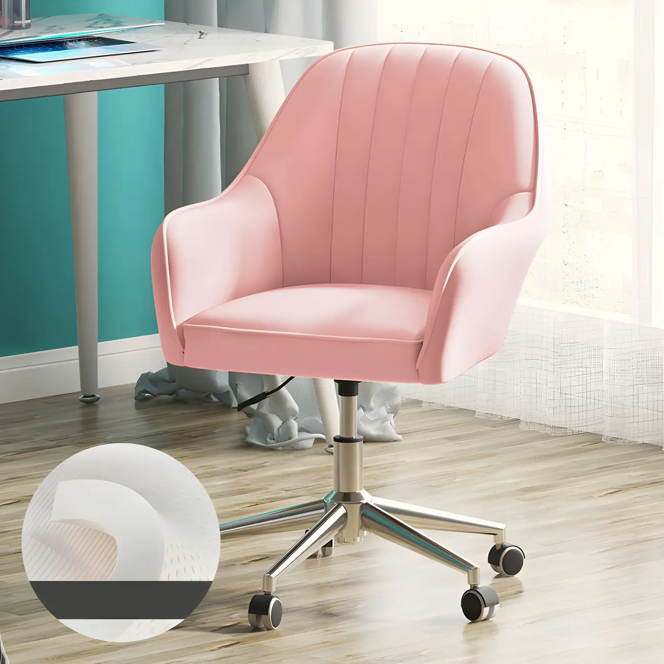 Modern Yellow Leather Swivel Office Chair