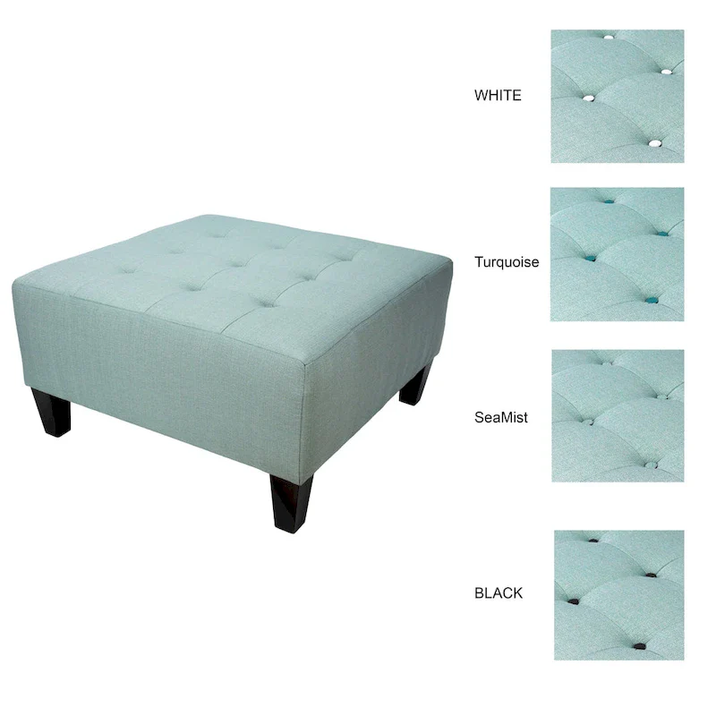 Button Tufted Upholstered Square Ottoman - 34 Inch