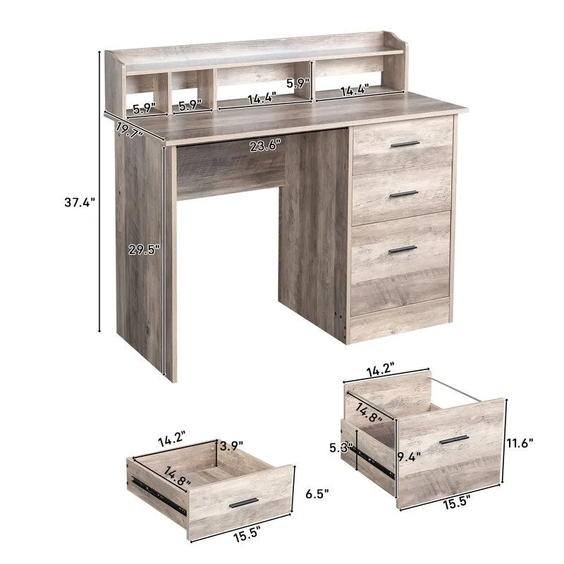 43.31 3 Drawers Wooden Computer Desk with Letter File Cabinet