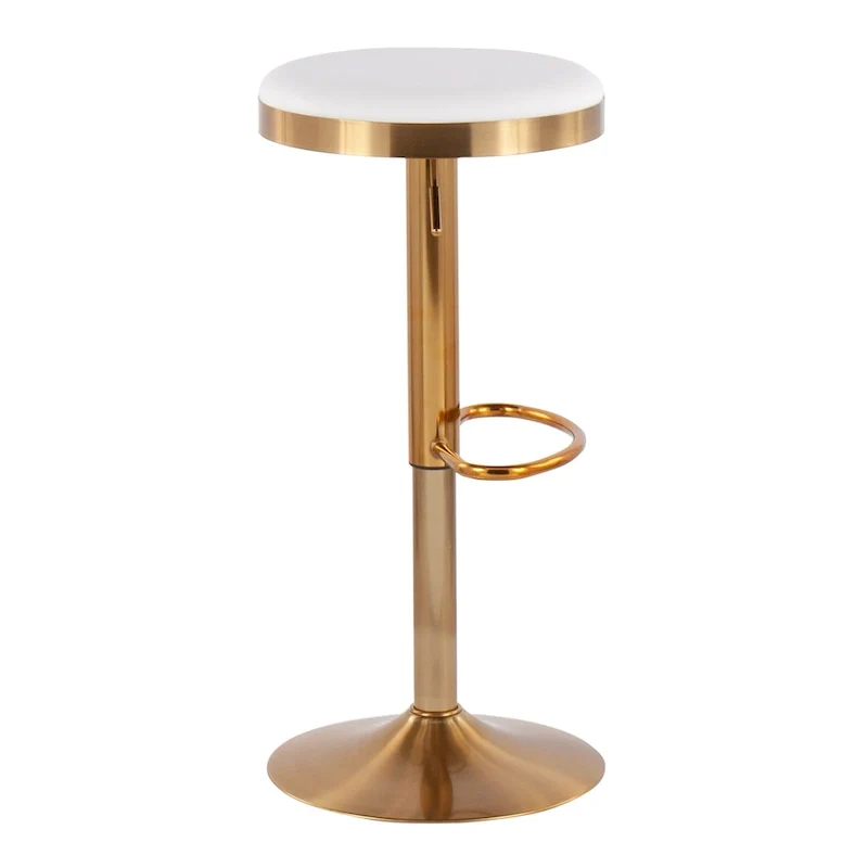 Gold Steel Barstool with Upholstered Seat - Set of 2 - Adjustable Height 23-31.75H