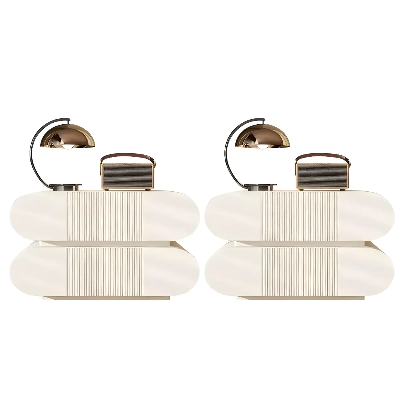 Modern Wood Striped White 2-Drawer Nightstand