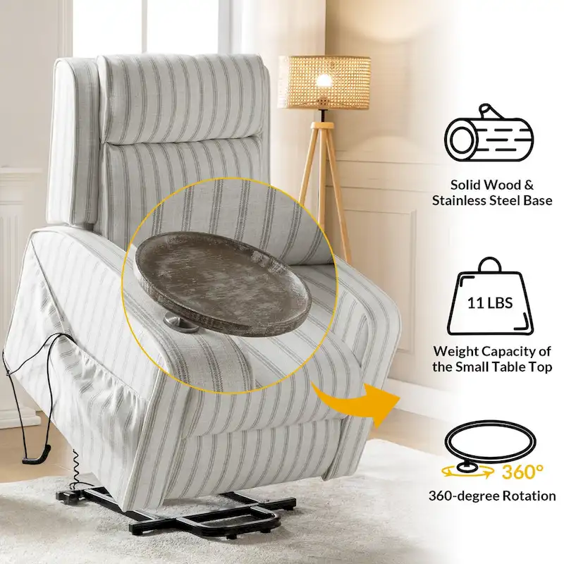 Darrell  Lift Assist Massage and Heating Power Recliner with Charing and Soild Wood Tray by