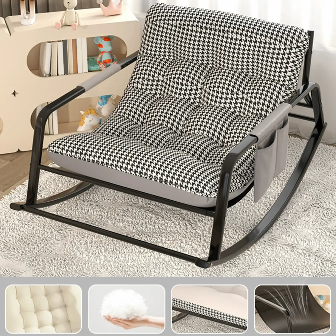 Modern 2 Seat Upholstered Rocking Chair with Track Arms