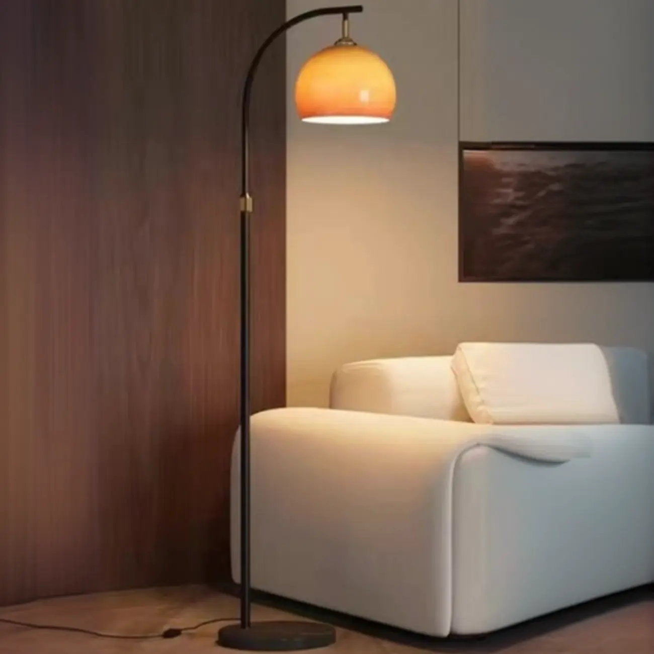 Modern Adjustable Plug-In Orange Glass Shape Arc Floor Lamp