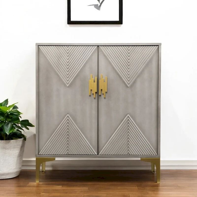 Graywash Textured Geo Contemporary Accent Cabinet