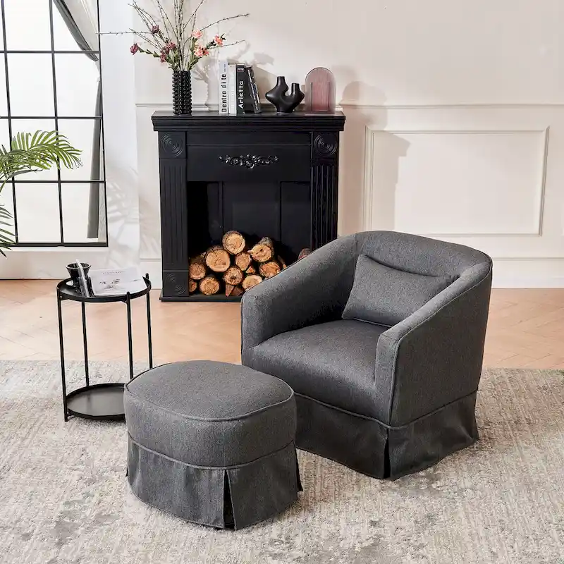 Swivel Barrel Chair with Ottoman