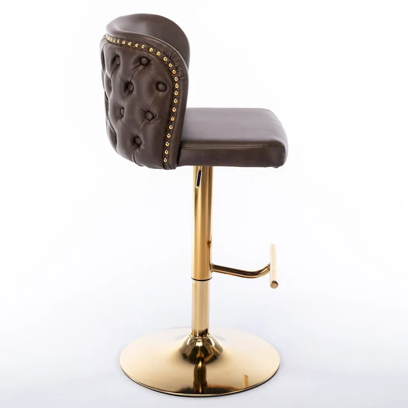 Set of 2 Swivel Adjustable Bar Stools with Tufted Back
