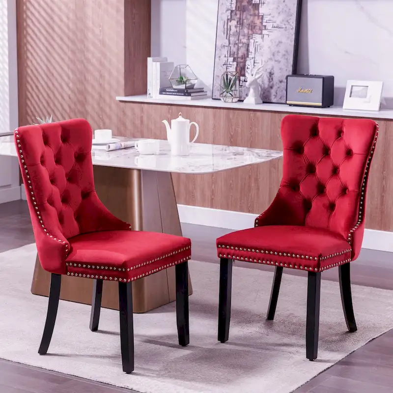 Set of 2 Modern High-End Tufted Solid Wood Upholstered Dining Chair with Nailhead Trim