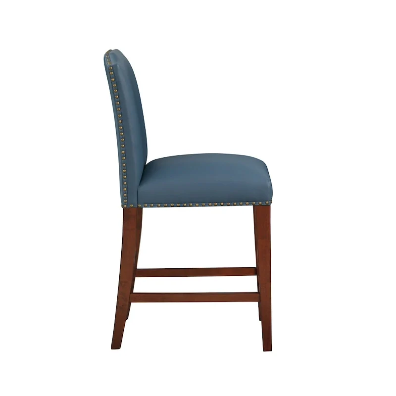 Stationary Faux Leather Counter Stool with Nail Head Trim, Modern Bar Stool