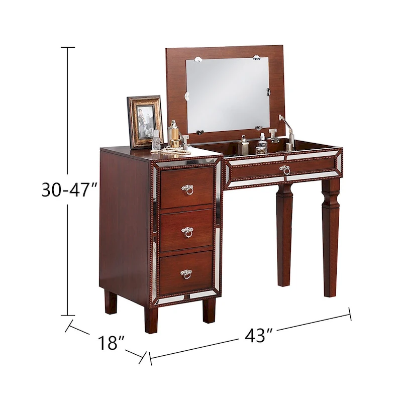 Fabric and Wood Vanity Set with Stool