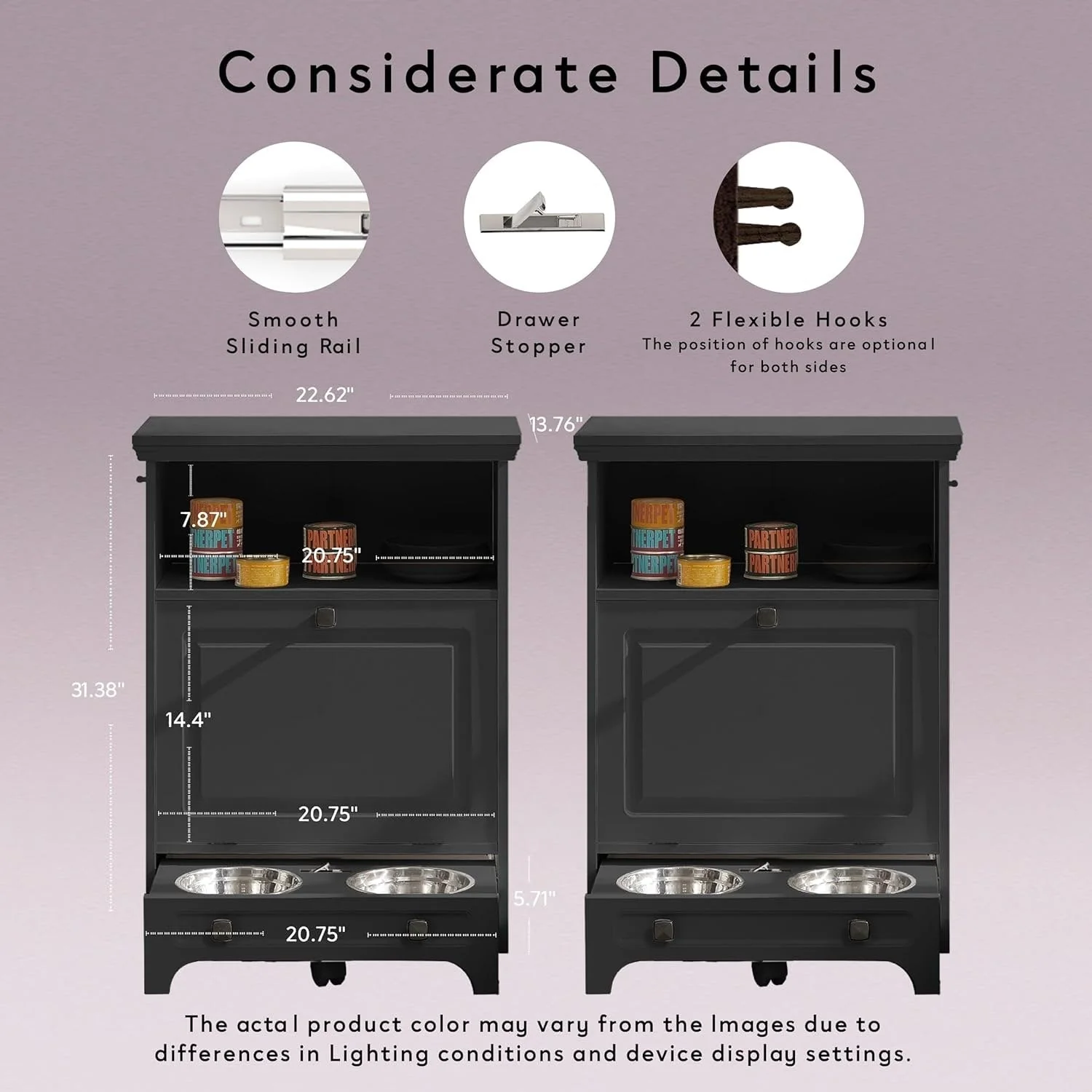 Roomfitters Dog Feeding Station with 2 Elevated Dog Bowls, Tilt Out Pet Feeding Cabinet Station
