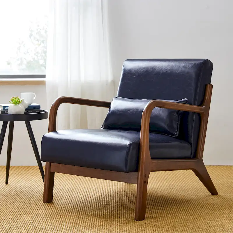 Glitzhome 30.75H Mid-Century PU Leather Armchair with Ottoman Set