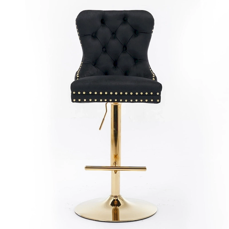 Thick Gold Velvet Swivel Bar Stool Adjustable Height Backrest