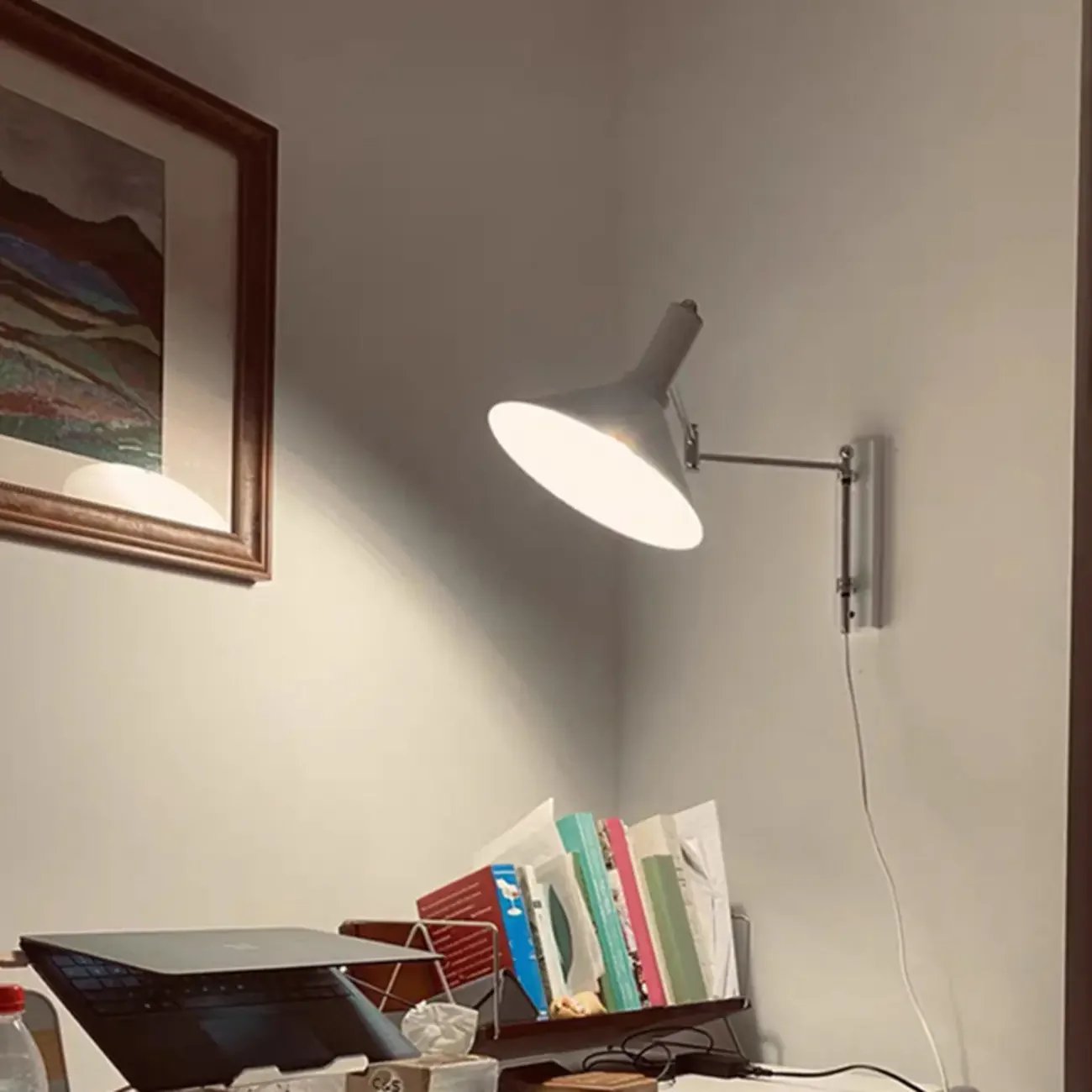 Modern Red Swing Arm Wall Mounted Light Fixture Iron Shade