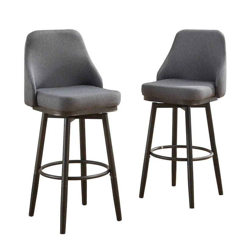 Bar Stools Set of 2 Chenille Adjustable Counter Height Swivel Bar Stools with Back Metal Leg,24 to 29 Inch,Light Gray