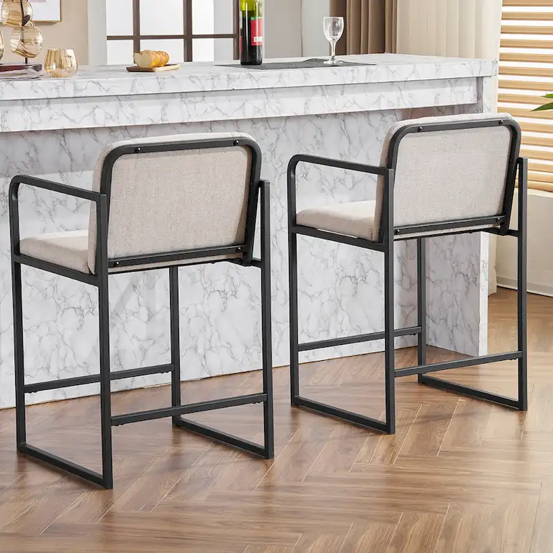 Set of 2,Modern Upholstered Counter Height Bar Stool with Armrests, Metal Frame and Padded Seat