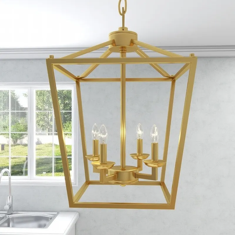 4 Light Soft Gold Lantern Pendant - 12 x12 x18
