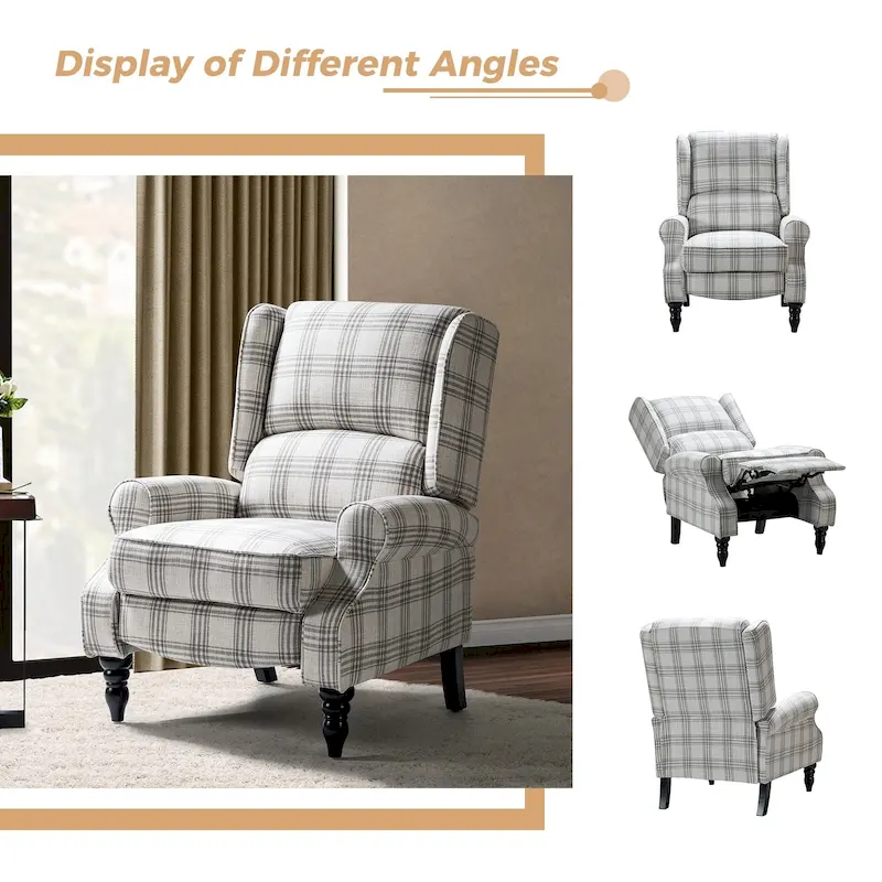 Olympus Upholstered Classic Manual Wingback Recliner with Solid Wood Legs by HULALA HOME