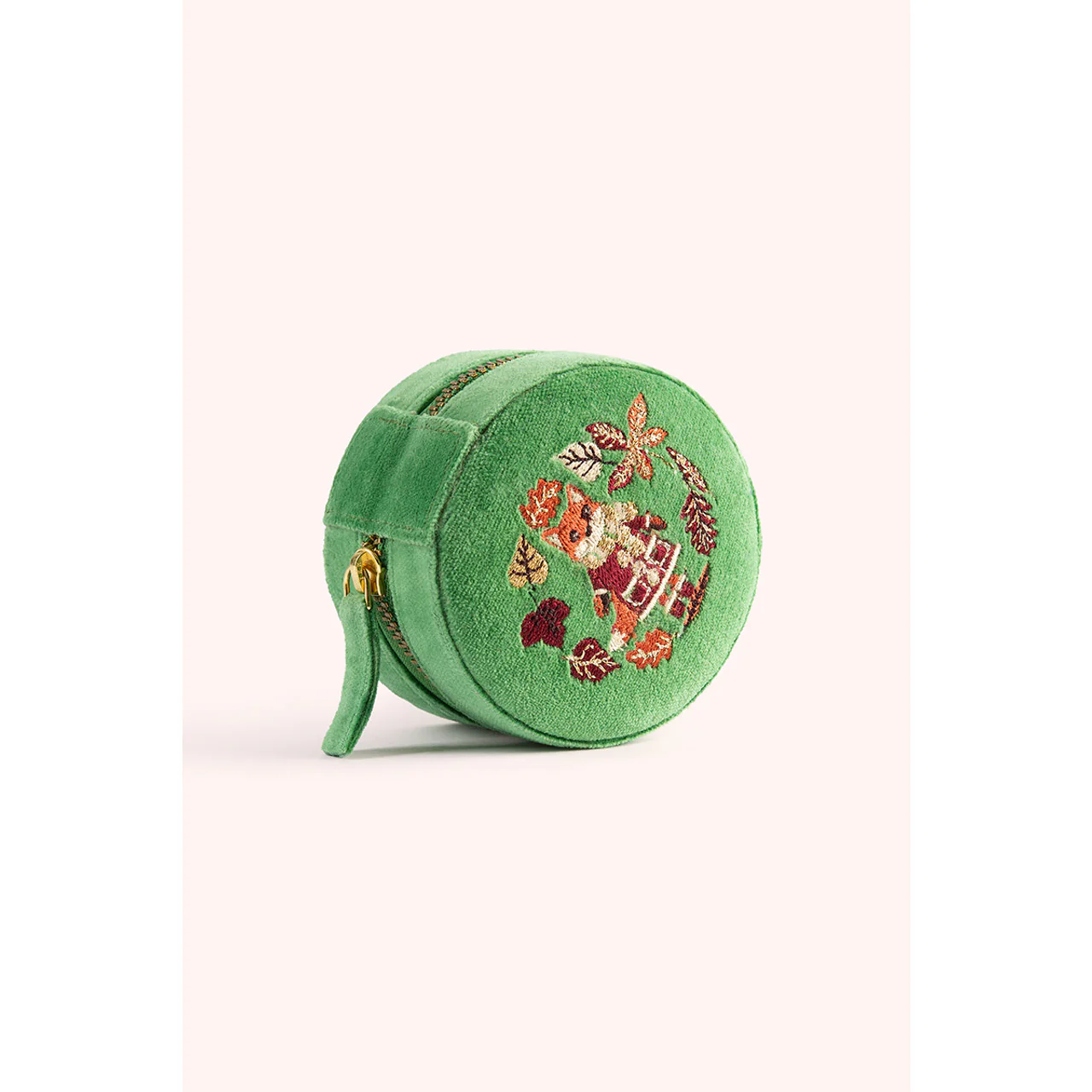 Powder Design Round Velvet Jewellery Box - Fox