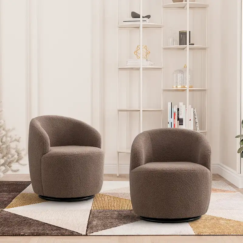 Ouyessir Modern Teddy Upholstered Swivel Barrel Chair(Set of 2)