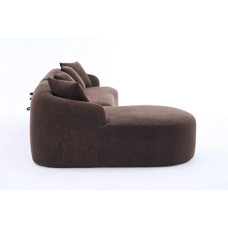 98.4 Chenille L-Shaped 3-Seater Sofa with Chaise Lounge and 4 Pillows
