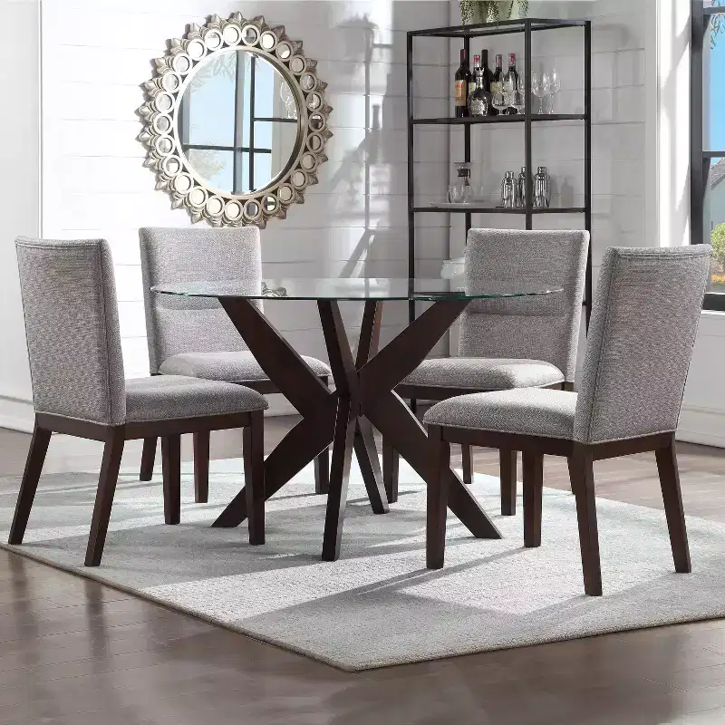 Set of 2 18" Amalie Side Chairs Beige - Steve Silver Co.: Mid Century Modern, Walnut Finish, Polyester Upholstery