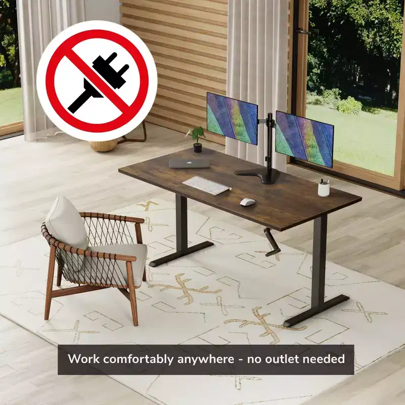 Mount-It! Height Adjustable Hand Crank Sit-Stand Desk with 55 Tabletop | Oak