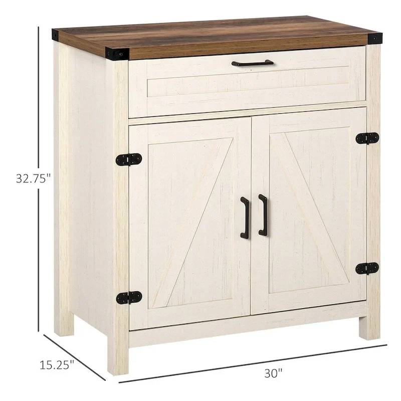 2 Barn Doors Kitchen Sideboard Buffet Cabinet with Drawer