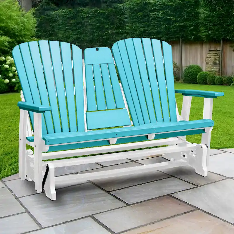 American Furniture Classics Two Seat Fan Back Glider with Drop Down Table/Cup Holder - N/A