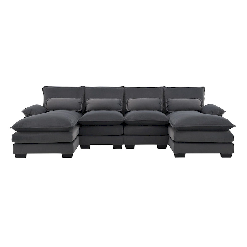6-seat Upholstered Symmetrical Sofa Furniture U-shaped Sectional Sofa with Waist Pillows