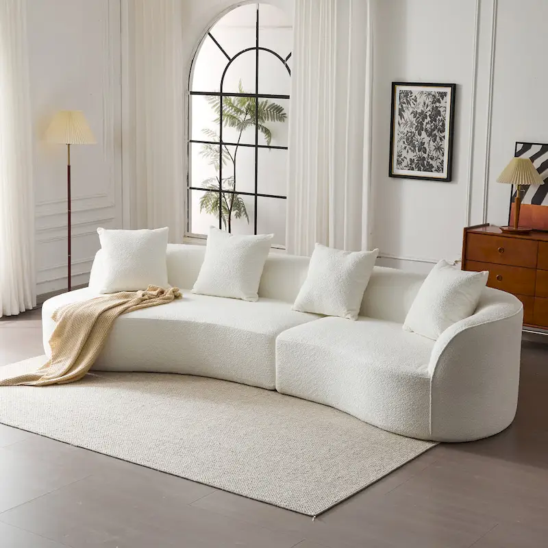 Beige Curved Sectional Sofa - 5 Seater
