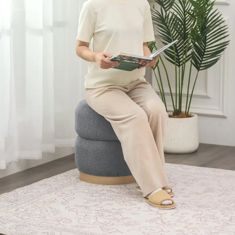 Adeco Teddy Round Upholstered Ottoman Stool