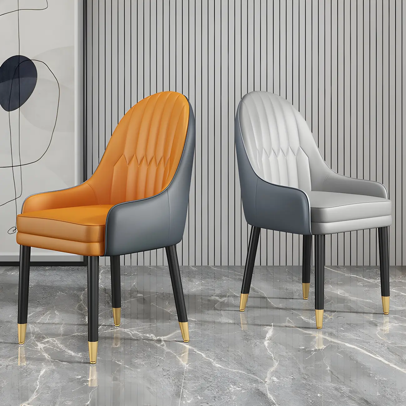 Modern Leather Upholstered Dining Chair with Arms