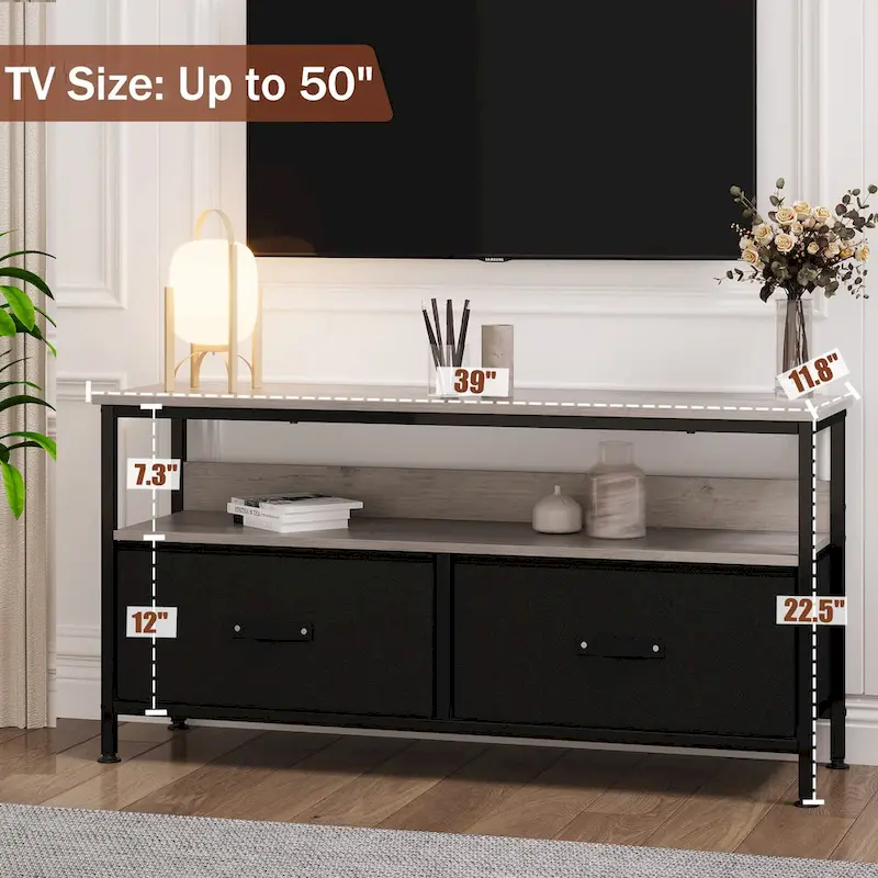 TV Stand with 3 Fabric Drawers & Open Shelves, Fits 55