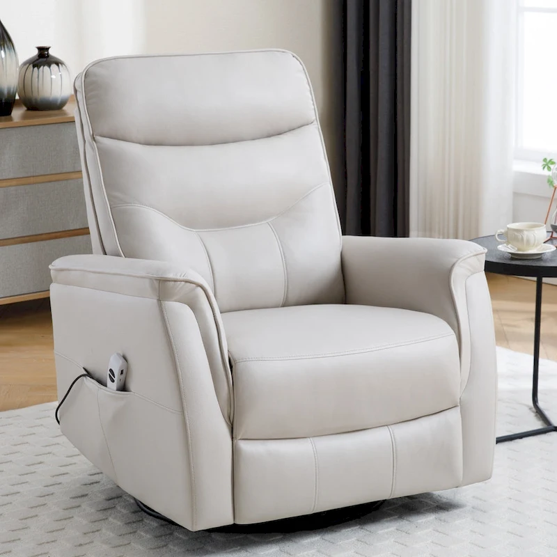 HOMYKA Swivel Power Recliner Faux Leather Glider With USB Port