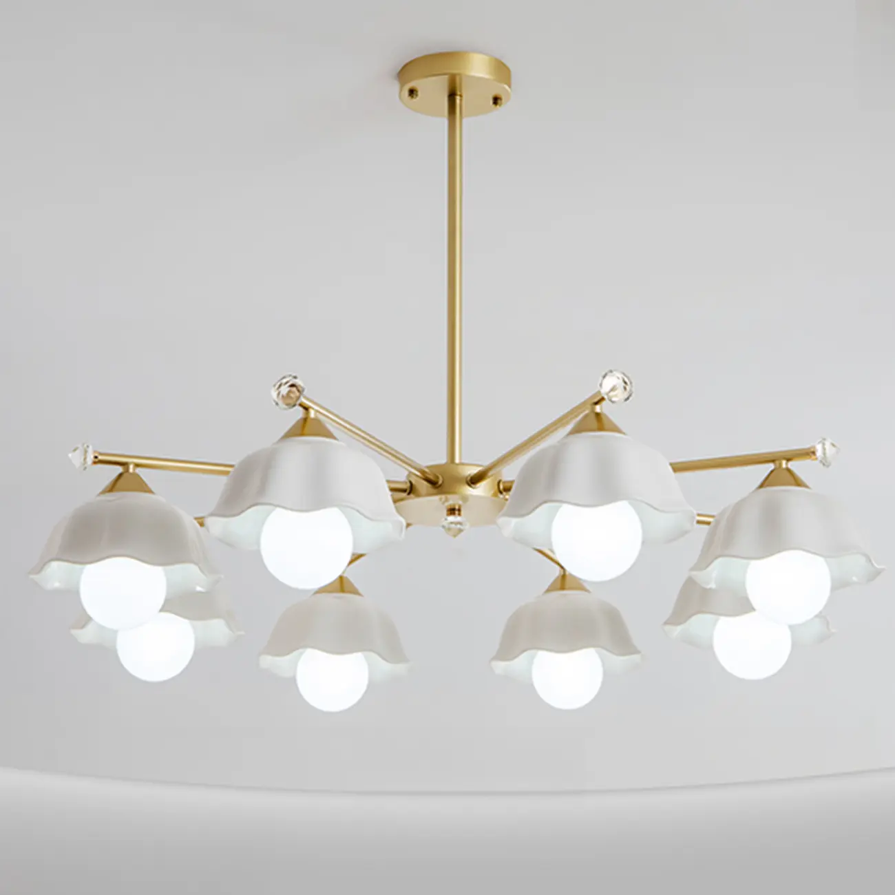 Symmetrical Ceramic Flower Down Gold Chandelier