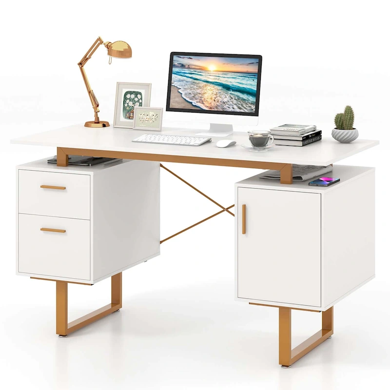 Costway 51  Home Office Desk with Floating Desktop Dual Drawers